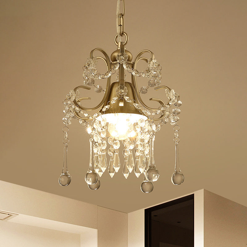 Modernist Gold Crystal Scrolling Pendant Light Fixture