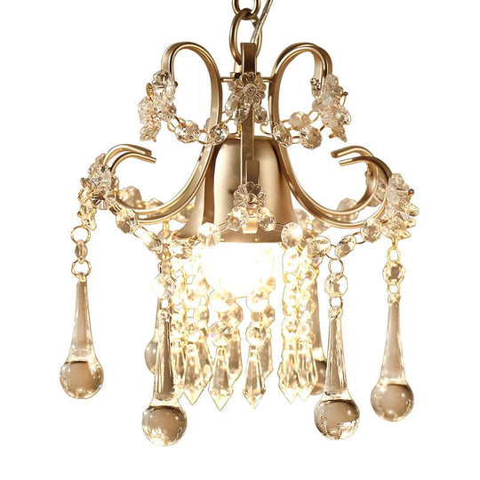 Modernist Gold Crystal Drip Pendant Light Fixture - 1 Head Suspension Lamp