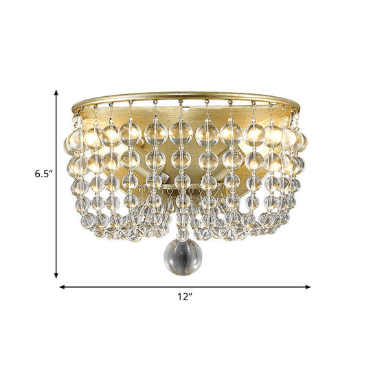 2-Bulb Countryside Beaded Crystal Wall Sconce Lamp In Gold For Living Room