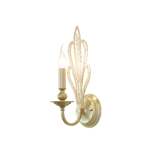 Rural Style Brass Candle Wall Mount Light Fixture With Crystal Flower Accent - Corridor Sconce