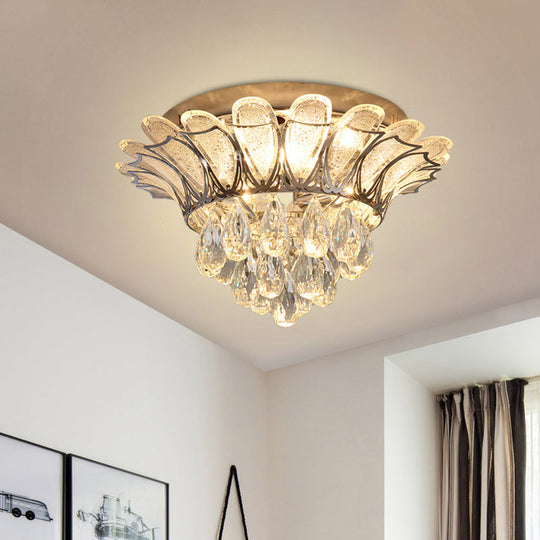 Crystal Droplet Flush Mount Ceiling Light With Led Perfect For Simple Bedroom Décor