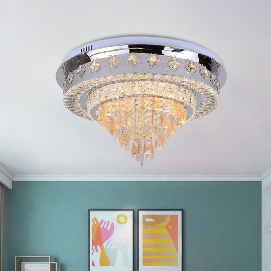Modern Crystal Led Flush Ceiling Light In Chrome Finish