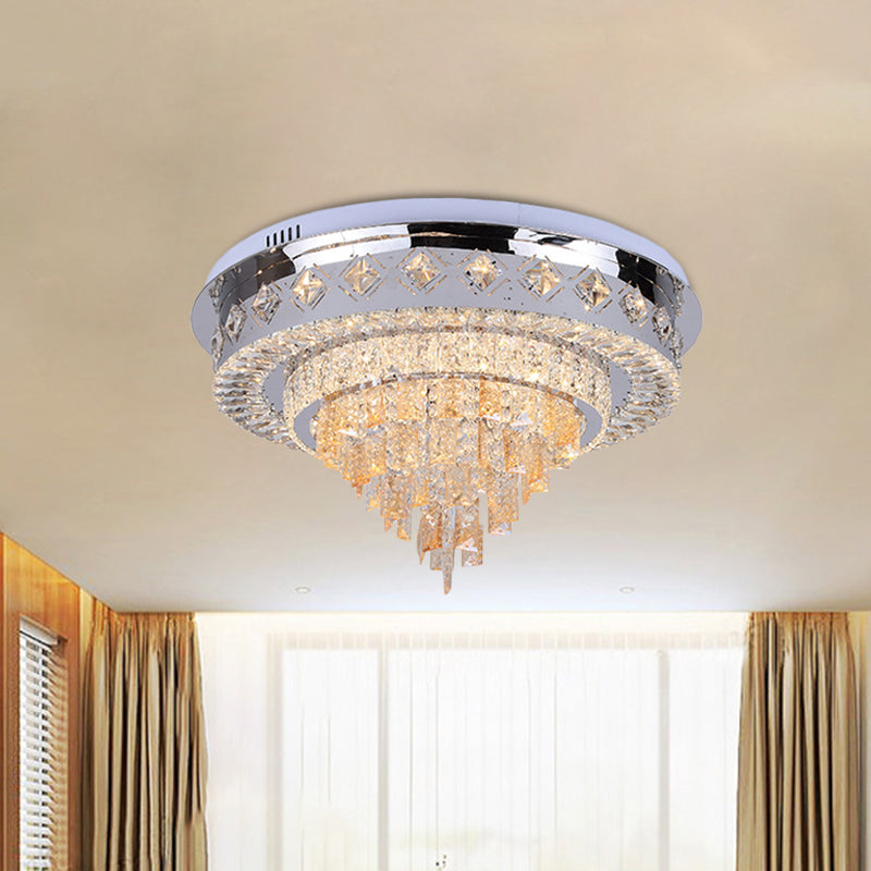 Modern Crystal Led Flush Ceiling Light In Chrome Finish