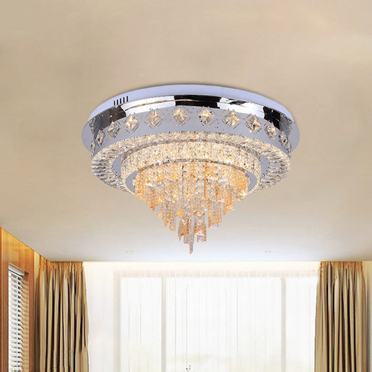 Modern Crystal Led Flush Ceiling Light In Chrome Finish