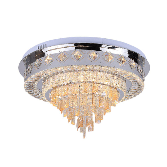 Modern Crystal Led Flush Ceiling Light In Chrome Finish