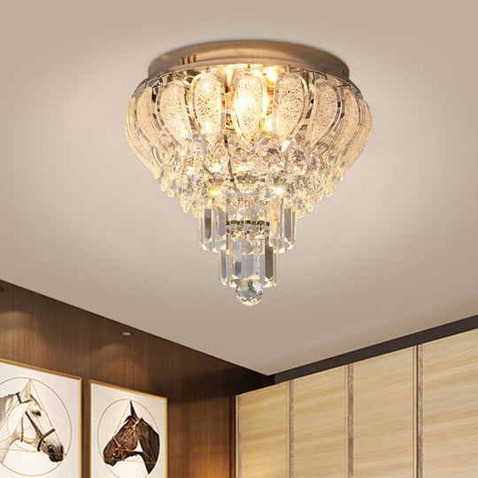 Clear Crystal Flushmount Lighting - Minimalistic 5-Bulb Floral Ceiling Flush Mount For Bedrooms