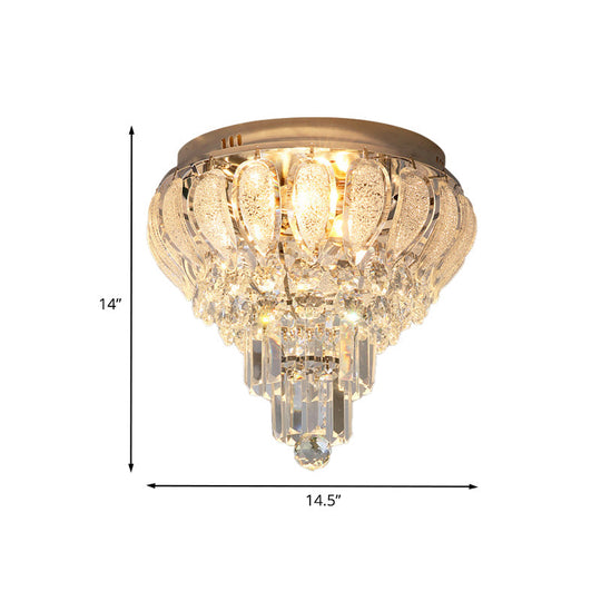 Clear Crystal Flushmount Lighting - Minimalistic 5-Bulb Floral Ceiling Flush Mount For Bedrooms