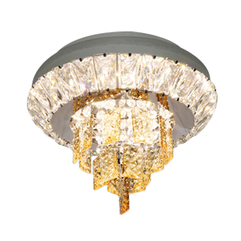 Modern Crystal Chrome Led Flush Mount Ceiling Fixture With Layered Design Available In 11’ And