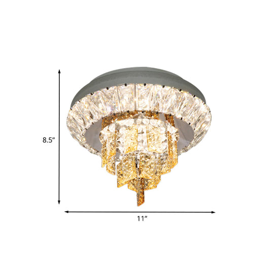 Modern Crystal Chrome Led Flush Mount Ceiling Fixture With Layered Design Available In 11’ And