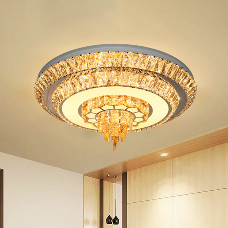 Modern Crystal Chrome Led Flush Mount Ceiling Fixture With Layered Design Available In 11 And 23.5