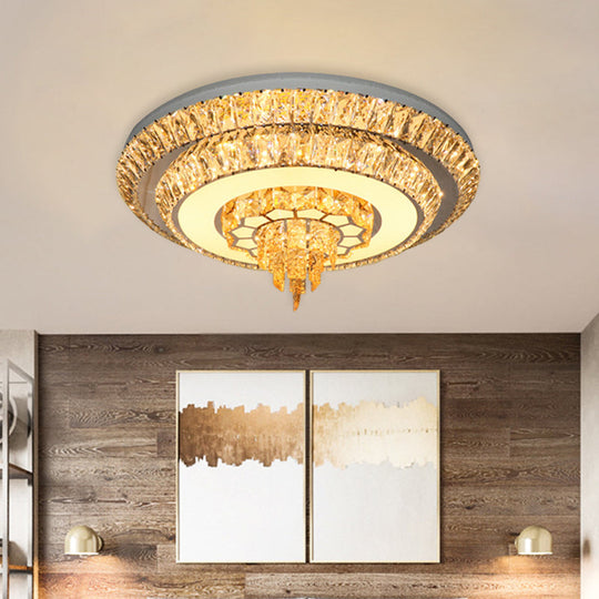 Modern Crystal Chrome Led Flush Mount Ceiling Fixture With Layered Design Available In 11’ And