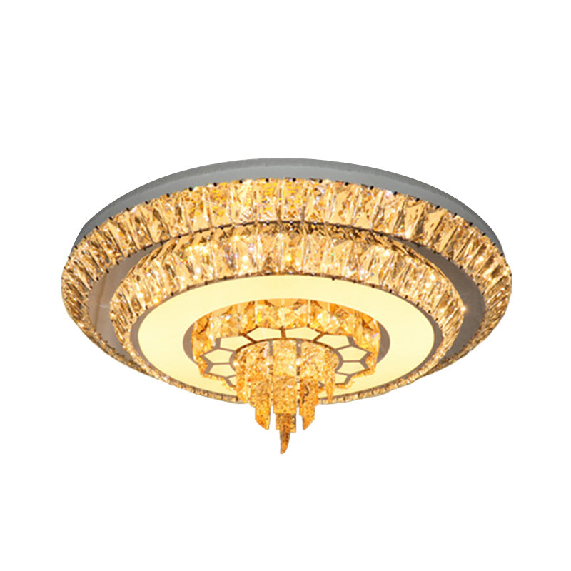 Modern Crystal Chrome Led Flush Mount Ceiling Fixture With Layered Design Available In 11’ And