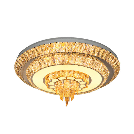 Modern Crystal Chrome Led Flush Mount Ceiling Fixture With Layered Design Available In 11 And 23.5