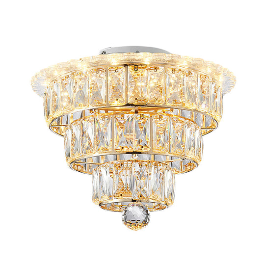 Modern Beveled Crystal Gold Flushmount Led Ceiling Light - 3 Tiers 9.5/12 Inches Wide
