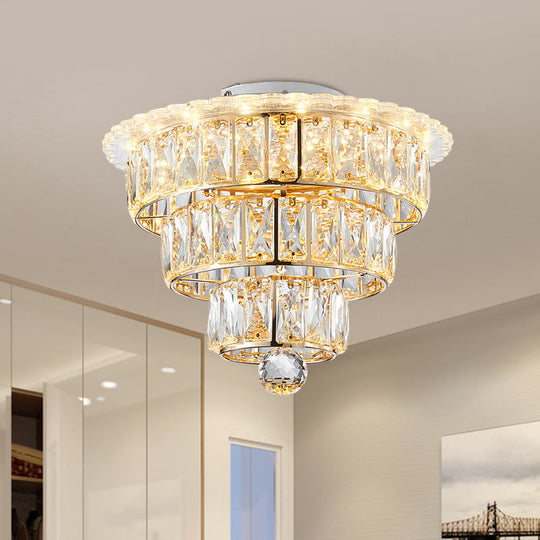 Modern Beveled Crystal Gold Flushmount Led Ceiling Light - 3 Tiers 9.5/12 Inches Wide / 12’