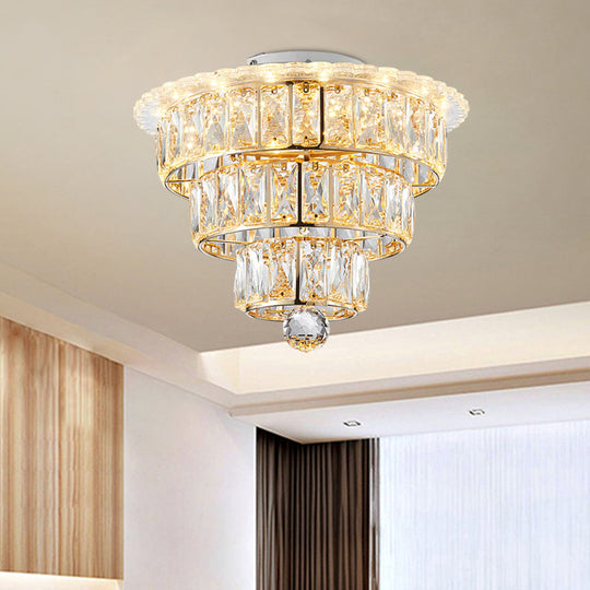 Modern Beveled Crystal Gold Flushmount Led Ceiling Light - 3 Tiers 9.5/12 Inches Wide