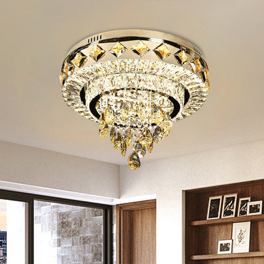 Contemporary Crystal 2 - Tier Led Ceiling Flush Mount Lamp - 19.5’/23.5’ Width Chrome With Drop
