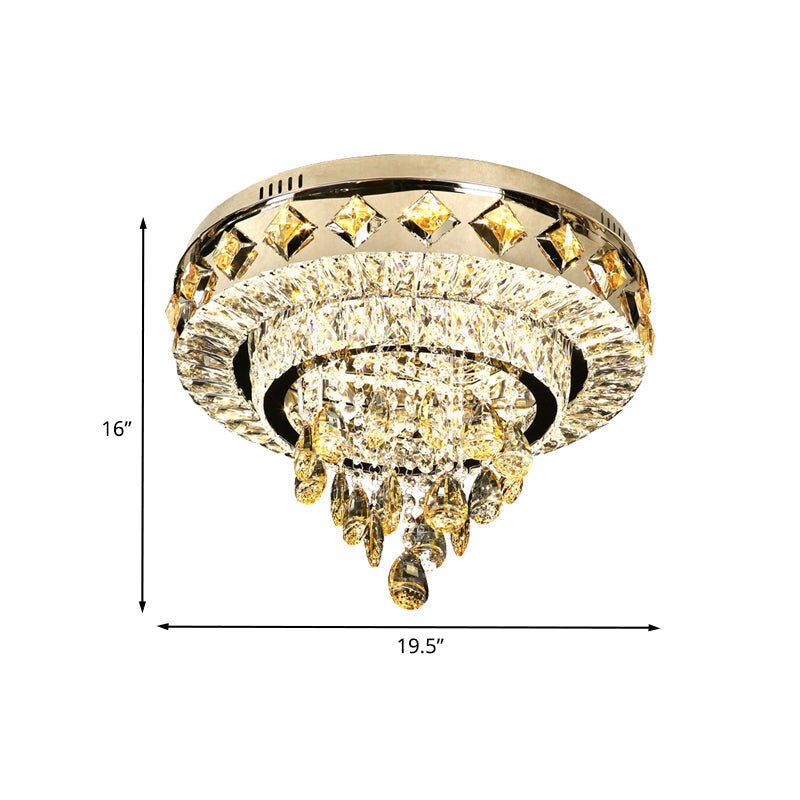 Contemporary Crystal 2 - Tier Led Ceiling Flush Mount Lamp - 19.5’/23.5’ Width Chrome With Drop