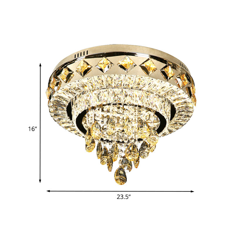 Contemporary Crystal 2 - Tier Led Ceiling Flush Mount Lamp - 19.5’/23.5’ Width Chrome With Drop