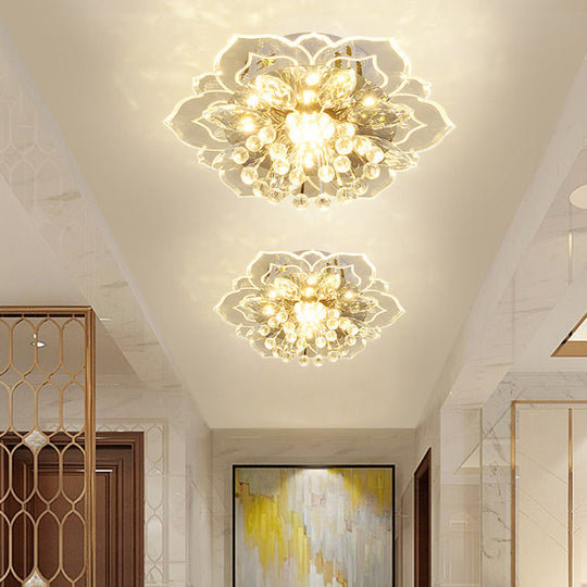 Modern Led Crystal Flushmount Light For Corridor - Blossom Mini Ceiling Lamp