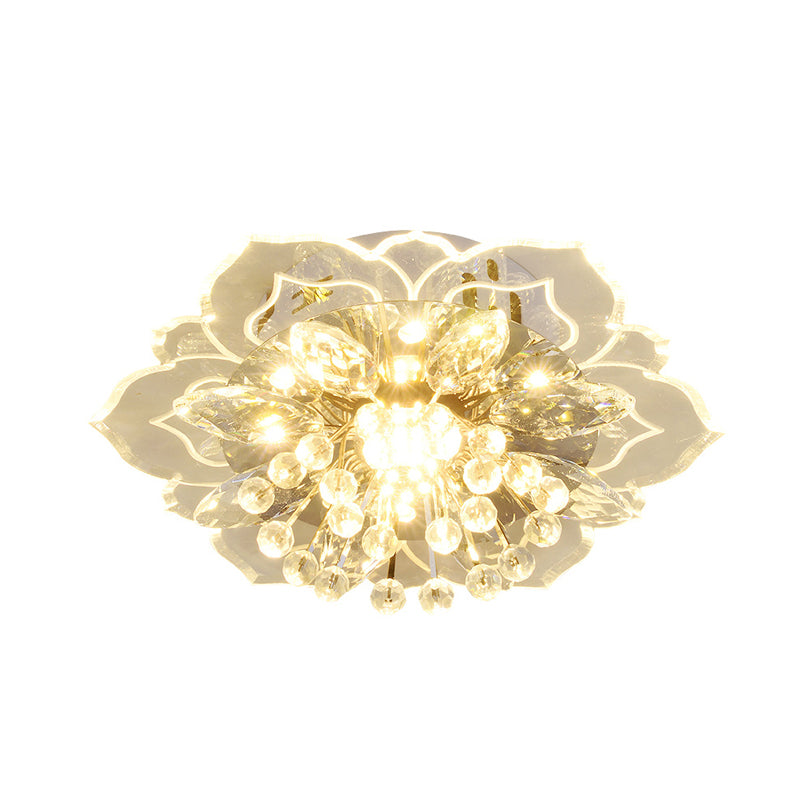 Modern Led Crystal Flushmount Light For Corridor - Blossom Mini Ceiling Lamp