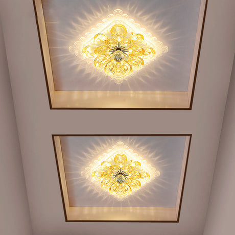 Modernist Crystal Led Ceiling Fixture With Scalloped Square Design Sleek Flush Mount Lighting For