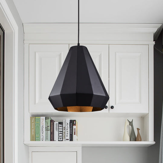 Black Iron Warehouse Pendant Lamp With Faceted Barn/Diamond/Tapered Design
