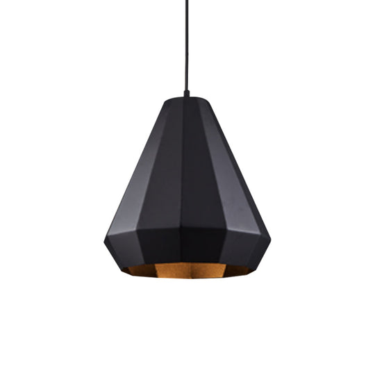 Black Iron Warehouse Pendant Lamp With Faceted Barn/Diamond/Tapered Design