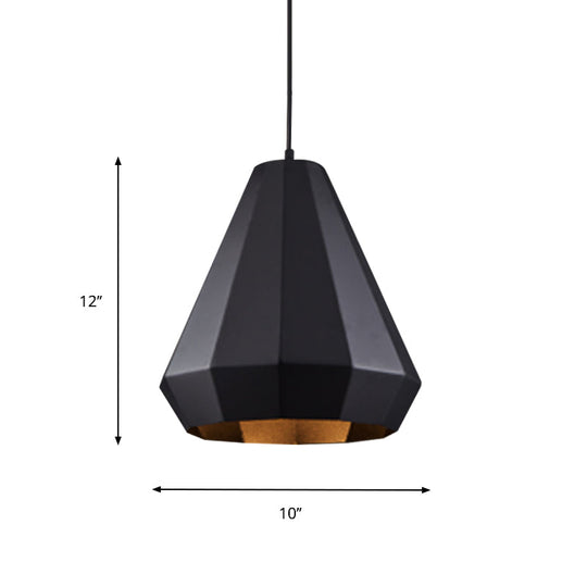 Black Iron Warehouse Pendant Lamp With Faceted Barn/Diamond/Tapered Design