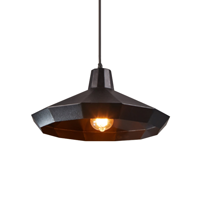 Black Iron Warehouse Pendant Lamp With Faceted Barn/Diamond/Tapered Design