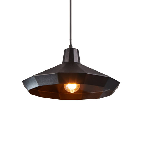 Black Iron Warehouse Pendant Lamp With Faceted Barn/Diamond/Tapered Design