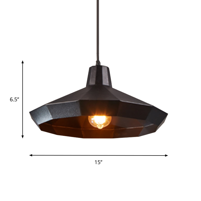 Black Iron Warehouse Pendant Lamp With Faceted Barn/Diamond/Tapered Design