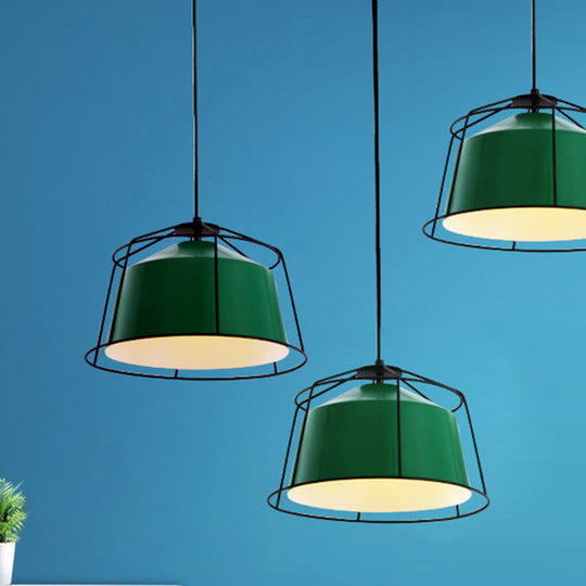 Green Barn Pendant Light: Loft Aluminum 1-Light Fixture With Cage Guard For Living Room Down