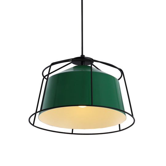 Green Barn Pendant Light: Loft Aluminum 1-Light Fixture With Cage Guard For Living Room Down