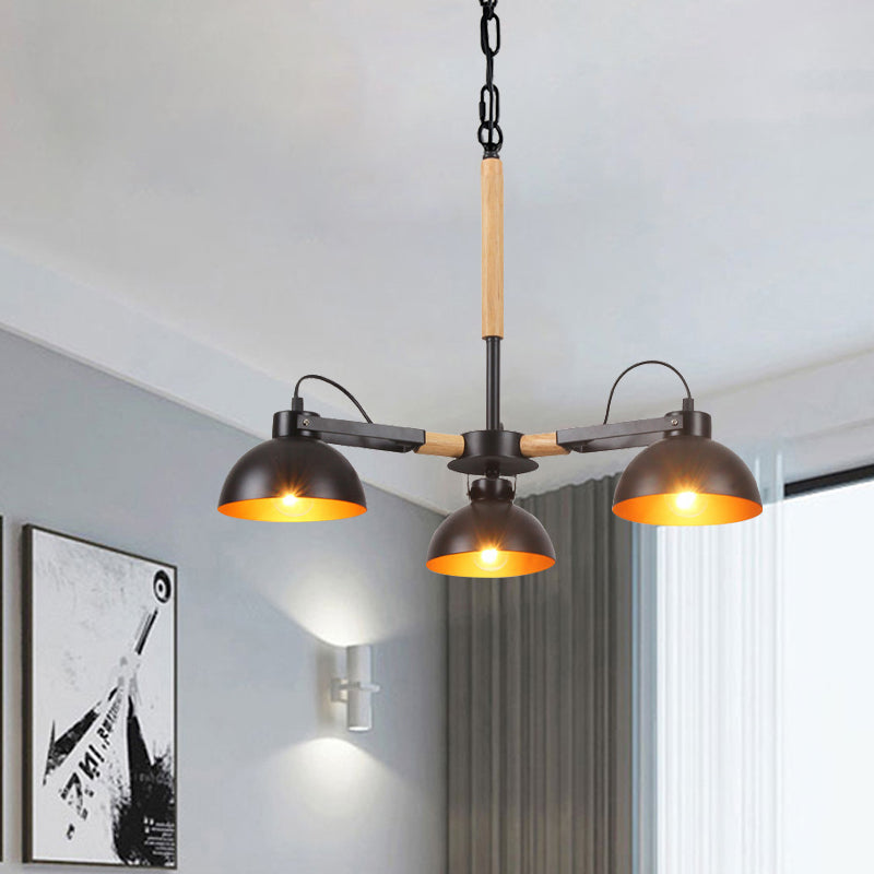 Modern Iron Black And Gold Chandelier With Rotating Bowl Shade Wood Arm - 3/5/6 Head Ceiling