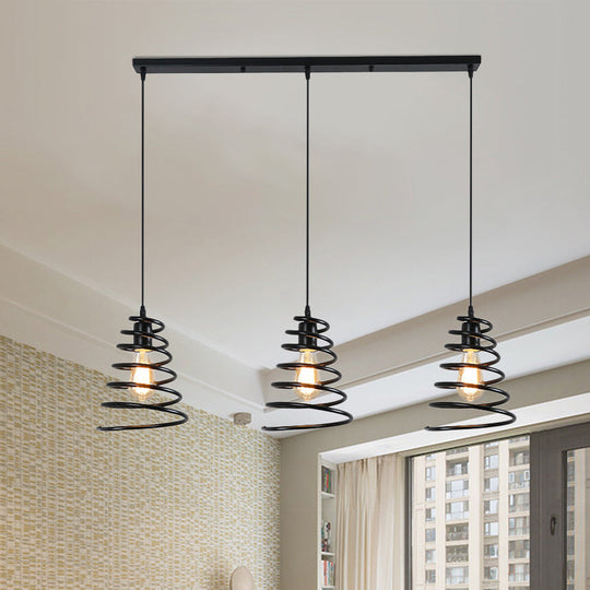 Modern 3-Head Pendant Light In Black - Multi Fixture For Loft Conical Spring Iron Design With