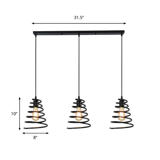 Modern 3-Head Pendant Light In Black - Multi Fixture For Loft Conical Spring Iron Design With
