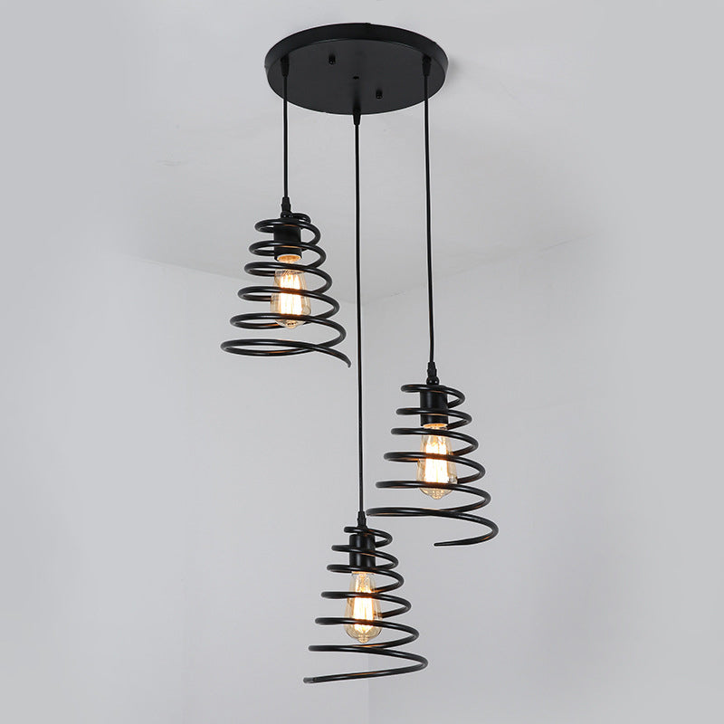 Modern 3-Head Pendant Light In Black - Multi Fixture For Loft Conical Spring Iron Design With