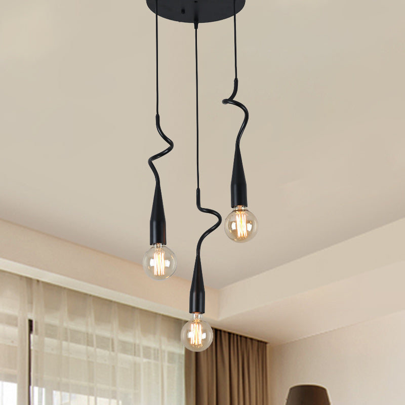 Industrial Style Black Iron Pendant Lamp With Cascading Open Bulb Design - 3 To 10 Heads /