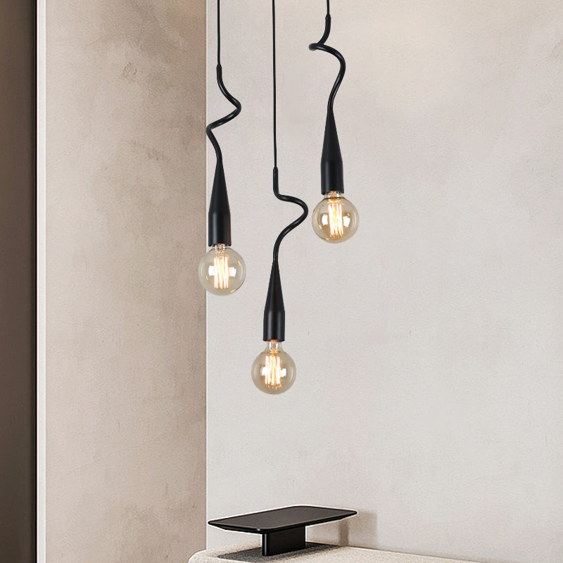 Industrial Style Black Iron Pendant Lamp With Cascading Open Bulb Design - 3 To 10 Heads