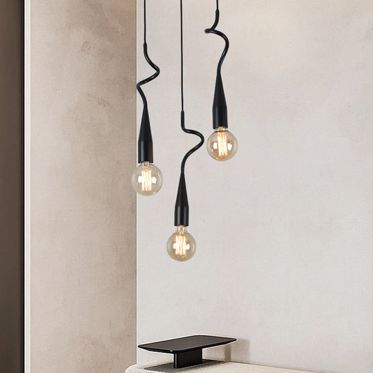 Industrial Style Black Iron Pendant Lamp With Cascading Open Bulb Design - 3 To 10 Heads