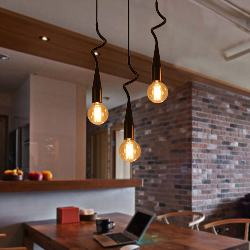 Industrial Style Black Iron Pendant Lamp With Cascading Open Bulb Design - 3 To 10 Heads