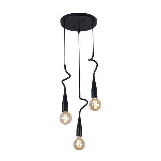 Industrial Style Black Iron Pendant Lamp With Cascading Open Bulb Design - 3 To 10 Heads