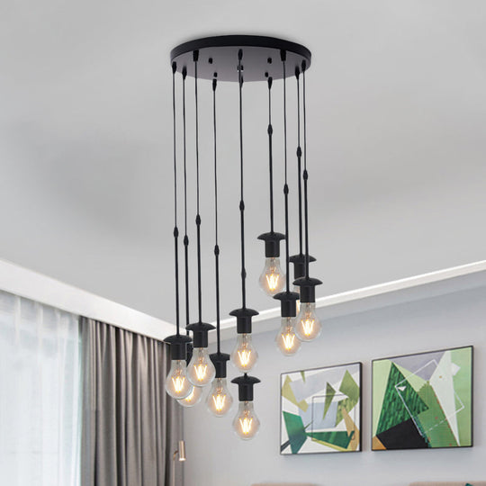 Iron Exposed Bulb Drapes Ceiling Light Loft Pendant Lighting - Black 5/10 Heads Bistro Multi