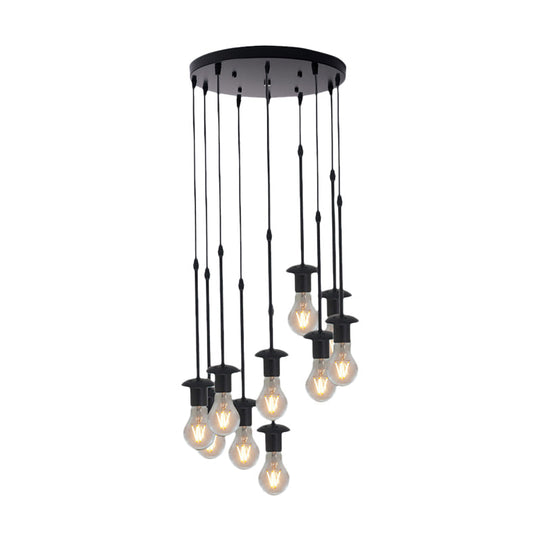 Iron Exposed Bulb Drapes Ceiling Light Loft Pendant Lighting - Black 5/10 Heads Bistro Multi