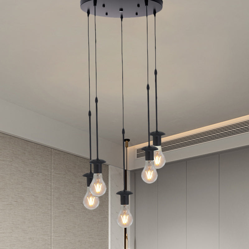 Iron Exposed Bulb Drapes Ceiling Light Loft Pendant Lighting - Black 5/10 Heads Bistro Multi