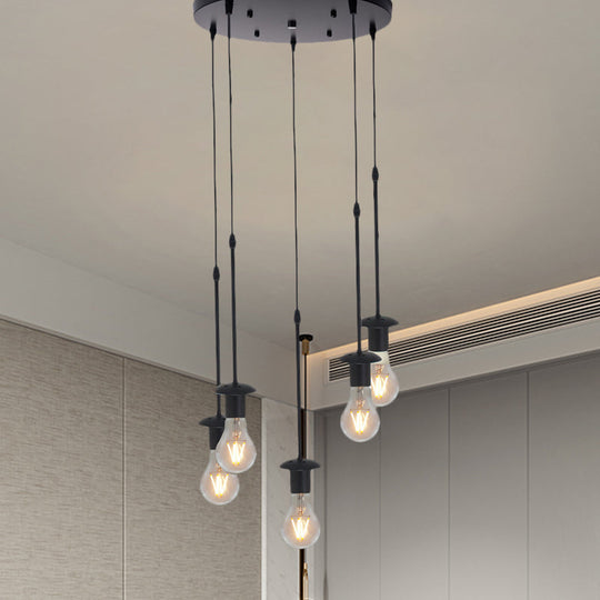 Iron Exposed Bulb Drapes Ceiling Light Loft Pendant Lighting - Black 5/10 Heads Bistro Multi