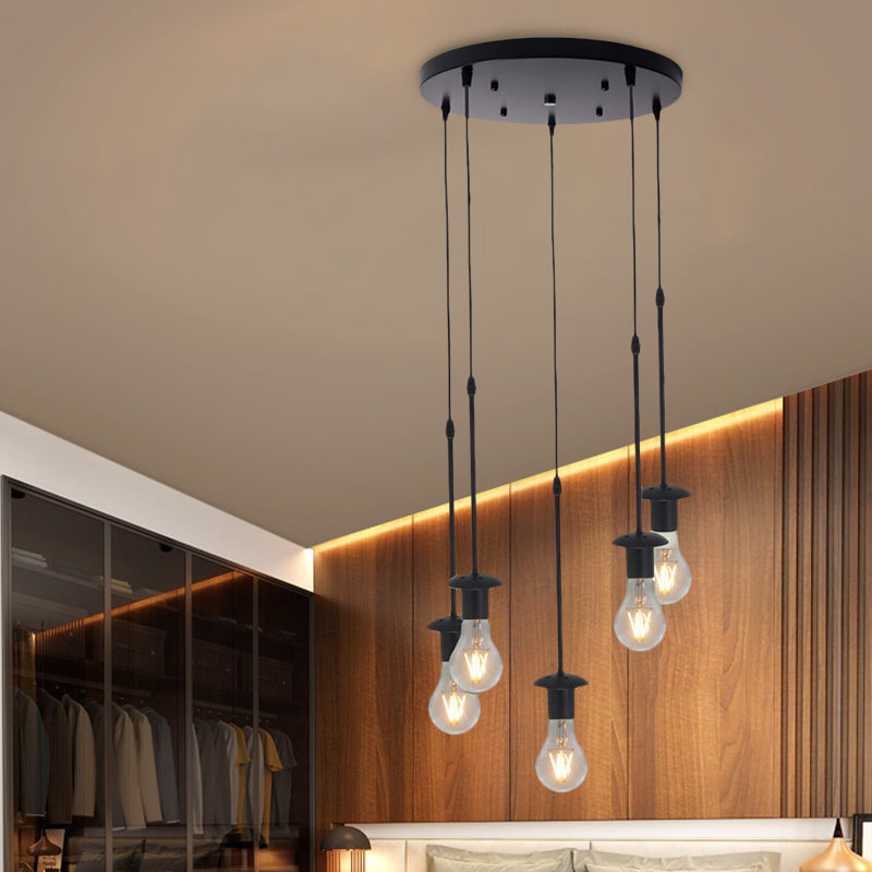 Iron Exposed Bulb Drapes Ceiling Light Loft Pendant Lighting - Black 5/10 Heads Bistro Multi
