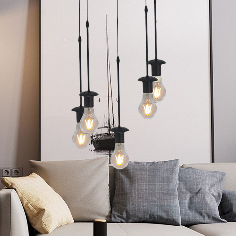 Iron Exposed Bulb Drapes Ceiling Light Loft Pendant Lighting - Black 5/10 Heads Bistro Multi