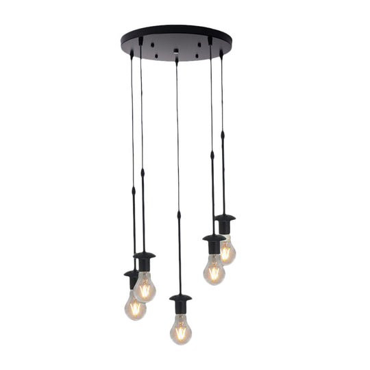 Iron Exposed Bulb Drapes Ceiling Light Loft Pendant Lighting - Black 5/10 Heads Bistro Multi